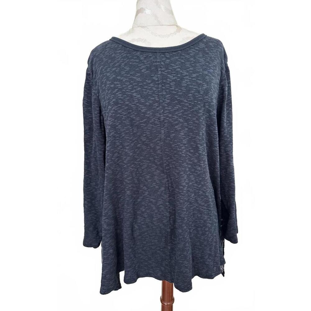 Max Jeans Tunic Top Long Sleeve Mixed Fabric 2X